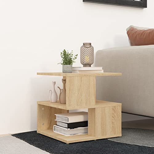 HETFTJN Beistelltisch Sonoma-Eiche 40x40x40 cm Holzwerkstoff Modernes Design mit 2 Ablagen für Camping Balkon Lounge Couch Kleiner Garten