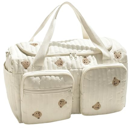 Windeltasche – Deluxe, niedliche Cartoon-Bärchen-Wickelfach-Tragetasche, Windeltasche mit großem Fassungsvermögen und mehreren Taschen | Geräumige Baby-Wickeltasche für Reisen, Camping, Einkaufen, Pen