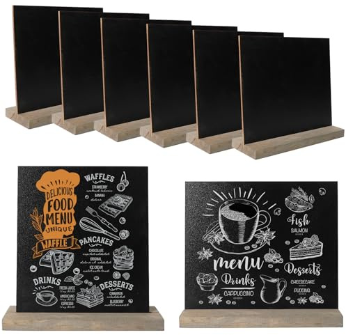 Tableau Noir,Lot de 8 Tableaux Noir savec Supports en Bois,Mini Panneau D'affichage,Mini Ardoise Craie Double Face pour Anniversaire Mariage Bar Café Boulangerie Fête 13 x 15 cm