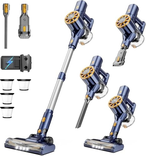 Vortisys Cordless Vacuum Cleaner, Powerful Anti-Wrap Lightweight Stick Vacuum with Deep Cleaning Technology, Wall Mount Charging Up to 55Min Runtime Handheld Vacuum for Carpet/Hard Floor/Pet Hair