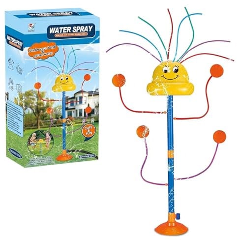 Falafoty Water Sprinkler Outdoor Yard Toy for Kids, Smile Face Garden Splash Toy with 8 Wiggle Tubes 4 Nozzle, Backyard Lawn Fun Water Play Sprinkler, Summer Outdoor Play Equipment Family Game