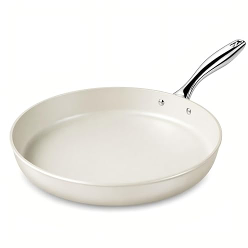 Koch Kode Padella Antiaderente 28cm, Resistente ai Graffi Grande Padelle in Ceramica, Compatibile con Induzione,Lavabile in Lavastoviglie, Senza PFOA e PTFE, Bianco Latte