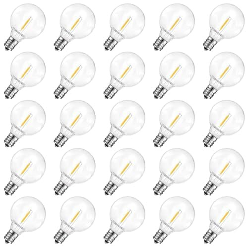 ROMANJOY 25er Set G40 LED Ersatzbirnen für 3V Solar-Lichterkette E12 1W | Warmweiß 2700K, IP44 Wassergeschützt Kunststoff Außen Leuchtmittel für Garten, Balkon, Partys Deko