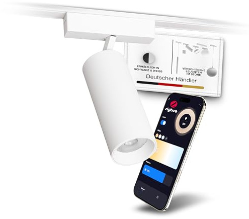 MNK_solution LED Strahler für Schienensystem – Zigbee dimmbar – 18W Deckenstrahler für Wohnzimmer, Küche, Esszimmer – moderne Deckenleuchte – Lichtschienensystem – Deckenlampe Weiß