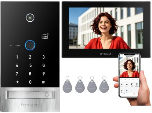 TMEZON Videocitofono WiFi Smart,Sblocco con Impronta Digitale,Monofamiliare