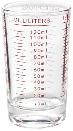 4oz/120ml Glass Measuring Cup with Red Markings, 9.9 X 5 X 5.6 Cm Size | Heavy Duty Shot for Measuring Liquid and Dry Ingredients, Glass Espresso Shot Cups for Cocktail Spirits Wine Liquor Alcohol