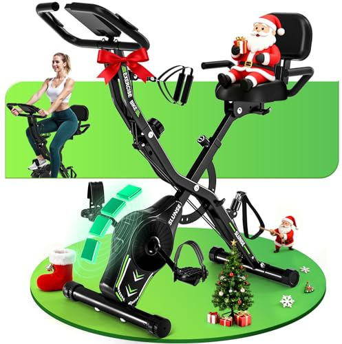 Heimtrainer Fahrrad, SLUNSE Neues 5-in-1 Hometrainer Fahrrad Klappbar, Ergometer Heimtrainer mit 16-fach Magnetwiderstand, Leise & Bequem, LCD-Display, Belastbar bis 160kg, Home Trainer