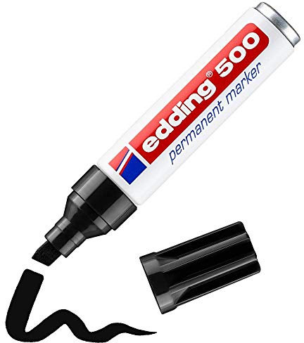 edding 500 Marqueur permanent - noir - 1 stylo - pointe biseautée 2-7 mm - sèche vite, résiste à l'eau et aux frottements - pour carton, plastique, bois, métal, verre
