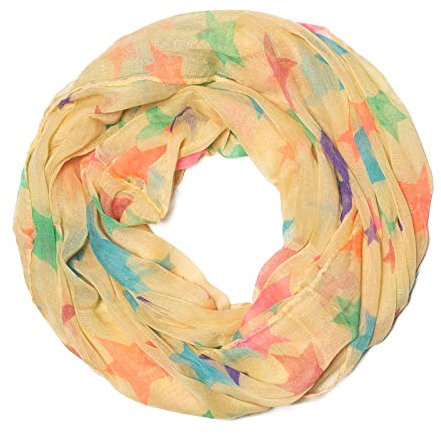 Kandharis leichter, kleiner, halbtransparenter Sommer Loopschal Schlauchschal aus der aktuellen Kollektion Muster-Mix Dots Sternen Bart Brille Retro Streifen Neon viele Modelle: Neonfarben & Pastellfarben S18-Creme Creme