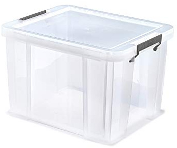 Whitefurze Allstore Container with Silver Clamp, Plastic, Natural, 36 Litre