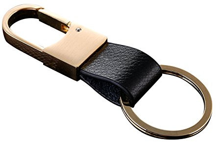 Cerbery - Schlüsselanhänger aus Leder mit Ringen und Geschenkbox - Auto Geschenk Schlüsselband Schlüsselbund Schlüsselhalter Schlüsselring (Gold)
