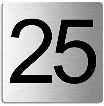 Türnummer 25 Zimmernummer Zahlen Schild aus Edelstahl 85×85 mm selbstklebend Nr.48325