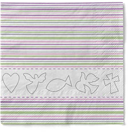 Sovie Home Serviette Kommunion/Konfirmation | Tissue-Servietten 33x33 cm | saugstarke und hochwertige Einweg-Servietten | 20 Stück (Rosa-grün)