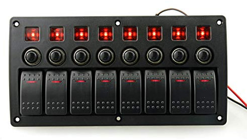 8 Gang LED Rocker Switch Panel 12 V/24 V Interruttore di Circuito Auto Marine Barca Impermeabile (Luce Rossa)