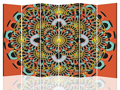 Raumteiler Trennwand Orient Paravent beidseitig 6-teilig Mandala Orange 216x175 cm