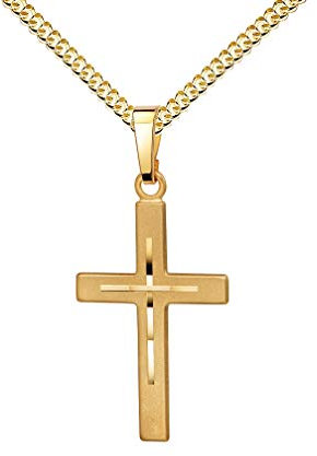 JEVELION Kreuz-Anhänger mit hochwertigem Diamantschliff für Damen, Herren und Kinder als Kettenanhänger Gold-Kreuz 333 Gold 8 Karat mit Schmuck-Etui und Halskette