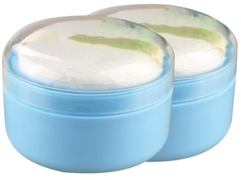 SOLUSTRE 2 Stück Puderdose Leer mit Puderquaste Dose mit Puderschwamm Babypuder Dose Talkum Puder Gesicht Puder Behälter Neugeborene Kleinkinder Frauen Damen Aufbewahrungskoffer Blau