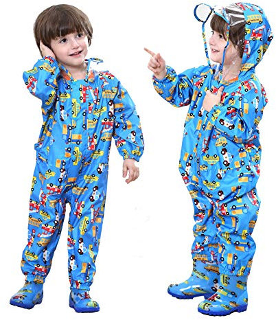 Baogaier Impermeabile da Pioggia Bambini Antipioggia Tuta con Cappuccio Ragazzi Blu Autobus Poncho Portatile Sportivo Jogging Tutto in Uno Giacche Impermeabili Bambino Bimbo 1-3 Anni