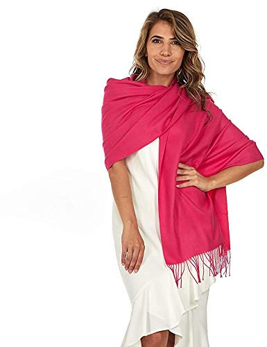 Accessoire Top Tendance Écharpe Femme Cachemire Étole Pashmina Foulard Châle Touché Soyeux Couleur Uni 190 x 80cm (+ 30 couleurs) (Fushia)