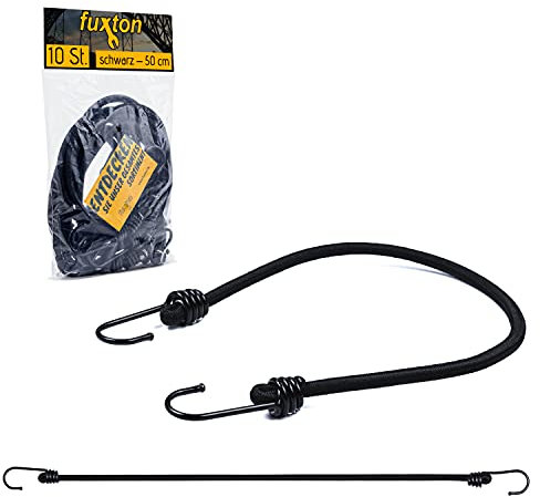 fuxton fuxton 10 Spanngurte mit Haken kurz, 50 cm schwarz Spanngummi, (Expander, Gepäckspanner, Gummiband) für Fahrradträger, Ladungssicherung, Auto