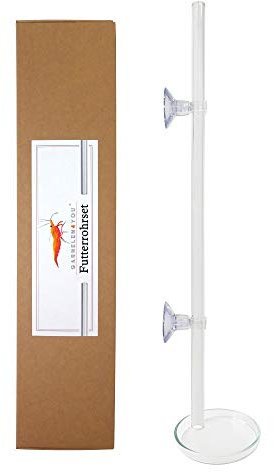 GARNELEN4YOU® Futterrohr-Set aus Laborglas | Rohr und Futter-Schale für Garnelenfutter | 100% Made in Germany | elegant schmales Design | bruchfestes Glas statt billiges Acryl | Shrimp Feeder Tube