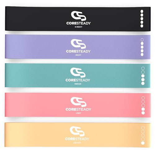 Coresteady Widerstandsbänder, 5 Stück, für Hüften, Beine und Gesäßmuskelaktivatoren, Mobilität und Rehabilitation, antihaftbeschichtet, inkl. E-Guide und Reisetasche (Gemischtes Set 2)
