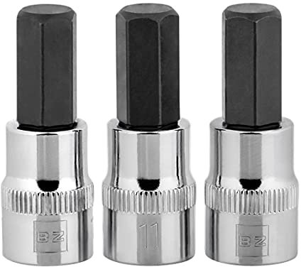 BRAZEN 11 mm Sechskant-Bit-Steckschlüssel/Inbus-Schraubendreher, 3 Stück (3/8-Zoll-Antrieb, kurz).