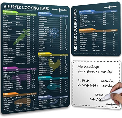 Air Fryer Magnetic Cheat Sheet Set, Cooking Times Chart Compatible with Ninja Foodi, Cosori, Instant Pot - 100+ Foods, Large Font, Waterproof Magnetic Sheet Kitchen Accessories