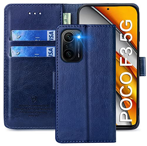 FMPCUON Hülle für Xiaomi Poco F3 Handyhülle [Standfunktion] [Kartenfach] [Magnetverschluss] Tasche Flip Case Schutzhülle lederhülle klapphülle für Xiaomi Poco F3 Blau
