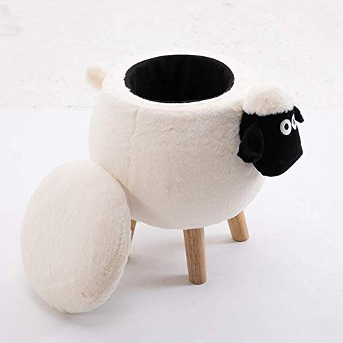 JSMY Aufbewahrungshocker Plüsch, Samt gepolstert Tier Schaf Fußhocker Ottoman Aufbewahrungsbox für Kinderzimmer-Weiß