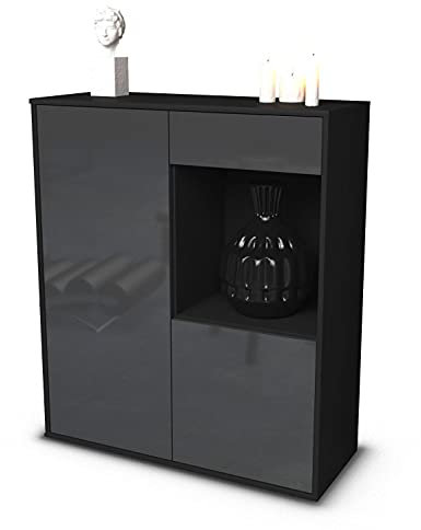 Stil.Zeit Highboard Lena, Korpus anthrazit matt, Front Hochglanz-Design Graphit (92x108x35cm), Push-to-Open Technik & Leichtlaufschienen
