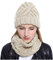 Set aus Mütze und Schal aus Wolle für Damen, Schal aus reiner Wolle, Schal und Wintermütze, 2-teilig, Schal aus Wolle, handgefertigt und Mütze aus Basisfaden, Schal, schlicht, unifarben, beige, One