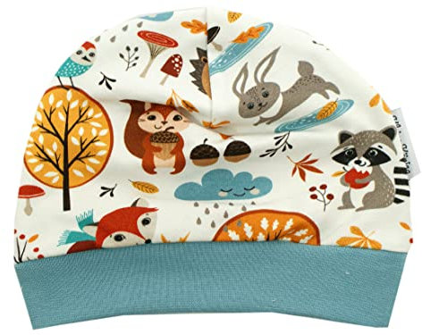 Kleine Könige Mütze Baby Jungen Beanie · Mitwachs-Funktion · Modell Waldtiere Cozy Forest, Rauchblau · Ökotex 100 Zertifiziert · Größen 110/116