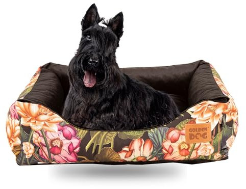 GoldenDog Hundebett Hundekorb Waschbarer Hundekorb Flauschige Hundematratze mit erhöhten Rändern Weiches Hundesofa, Katzen Samt „Square Kinia“ (Blumen, XXL)
