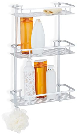 Relaxdays Duschregal, Aluminium, HBT: 56 x 31,5 x 14 cm, Wandmontage, Duschablage Shampoo & Duschgel, Duschkorb, silber