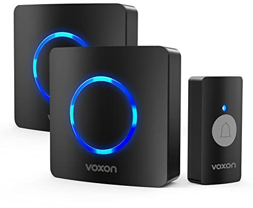 Wireless Doorbell with 2 Receivers, VOXON IP65 Waterproof Doorbells at 400M (1,300ft) Wireless Range,Plug in Door Bells Wireless Cordless with LED Flash, 60 Chimes, 6 Levels Volume (Black)