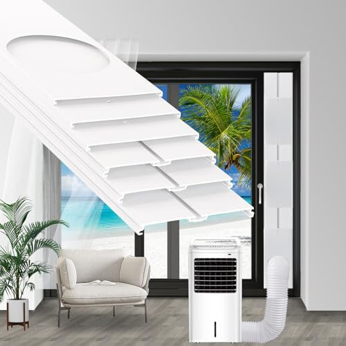 Kit de climatisation pour porte coulissante portable, kit d'aération réglable pour porte coulissante de 42,9 à 228,6 cm, avec 2 joints d'étanchéité de 3 m, convient pour tuyau d'échappement de 15 cm