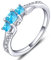 YL Verlobungsring 925 Sterling Silber Prinzessin geschnitten März Geburtsstein Aquamarinblau 3 Stein Ehering für Damen Braut(Größe 54）