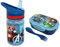 3 botellas de agua Tritan de los Vengadores, caja de aperitivos de plástico de superhéroe con tenedor para niños escolares, 100% no tóxica y libre de BPA, caja de sándwich apta para microondas para