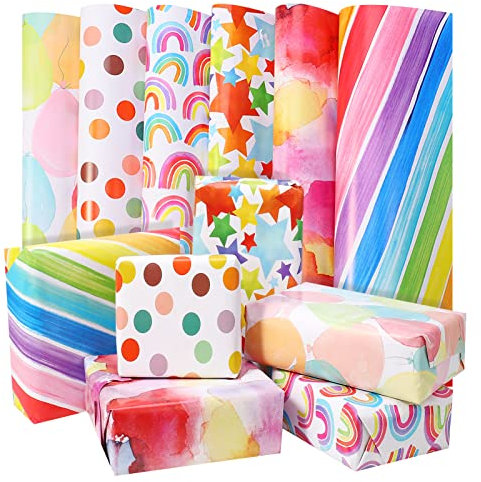 Fanshiontide 6 Pcs Geschenkpapier Geburtstag, geschenkpapier kinder Recycelbares Geschenkpapier DIY Geschenkpapier Geburtstagspapier Set zum für Geburtstag Weihnachten jeden Anlass(70X50cm)
