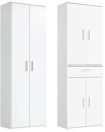mokebo® Mehrzweckschrank Set 2-teilig 'Die Allzweckwaffe', Schrank-Set mit Mehrzweckschrank & Besenschrank in Weiß, nutzbar als Aktenschränke, Büroschränke, Allzweckschränke oder Haushaltsschränke