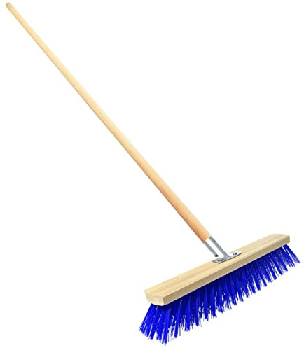 Heavy Duty Garden Broom with Handle, Outdoor for Wet & Dry Surfaces, 16″ Synthetic Hard Bristle Sweeping Brush with Metal Bracket for Cleaning Gardens, Yards, Patios, Deckings, Driveways (Blue)