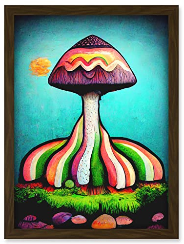 Doppelganger33 LTD Colourful Psychedelic Cartoon Mushroom Painting Artwork Framed Wall Art Print A4