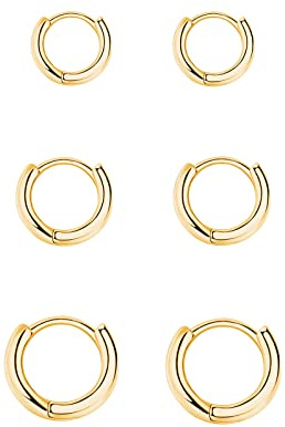Silver 925 and Gold Hoop Earrings Set for Women, Girls, Men - 3 Pairs Small Huggies Dainty Cartilage Tragus Helix Sleeping Earrings 6mm 8mm 10mm