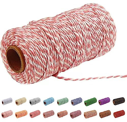 Twine String，328 Feet Pink White Twine for Crafts, Art, Gardening Plants, Gift Wrapping, Christmas Decoration, Packing String