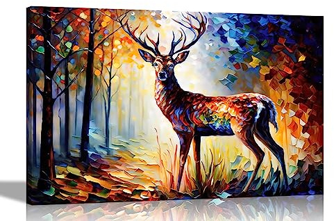 Artley Prints - Majestätische Hirsche im Wald Bunte Leinwandbilder für Wände - Kunst für Wohnzimmer Abstrakte Tier-Kunstdrucke, 51 x 35 cm