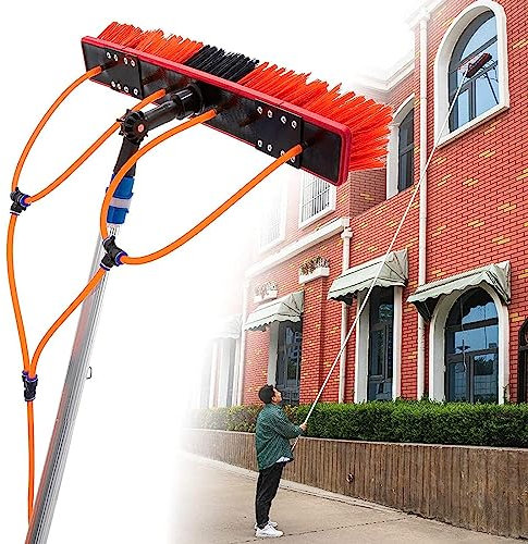 Witriolik Professional Window Cleaning Kit, 6m Long Window Cleaning Pole,Window Washing Kit with 35cm 180° Rotation Brush Head Glass Cleaning Tools for Indoor/Outdoor for High Window (Complete Kit)