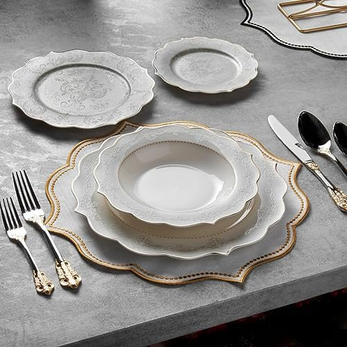 KONIGTUM Service de table 24 pièces en porcelaine anglaise pour 6 personnes | Dîner, soupe, dessert, petites assiettes | Service de table | KOV-BU