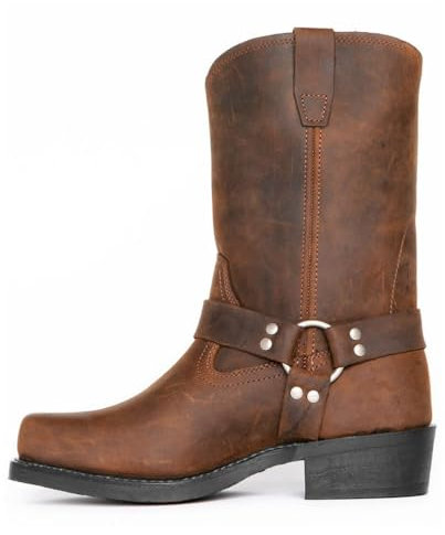 ticticlily Stivali da Uomo Autunno Inverno Cerniera a Punta Quadrata Vintage Ricamato Scarpe Casual Stivali da Cowboy B Marrone 44 EU