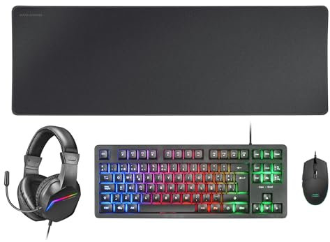 Mars Gaming MCP-RGB3, Ensemble Clavier Gaming Fixe RGB + Souris Gaming RGB Flow 3200 DPI + Casque Over-Ear RGB + Tapis de Souris XXL, Noir, Langue Française